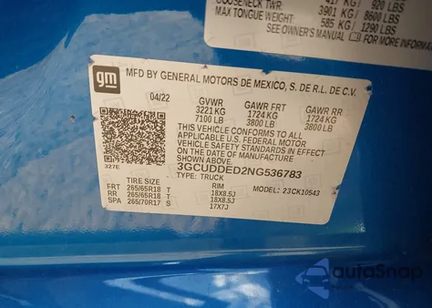 2022 Chevrolet Silverado 1500 4Wd Standard Bed Lt z USA, uszkodzony, nr VIN 3GCUDDED2NG536783